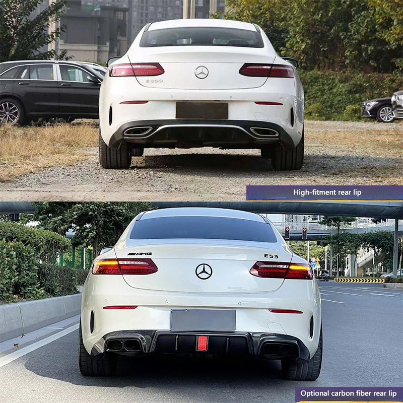 Mercedes E350 Coupe rear lip diffuser and quad stainless steel exhaust tips installed on W213