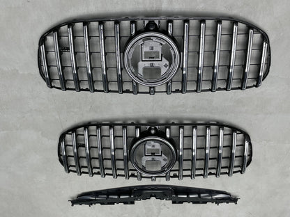 Top-down view of the 1:1 exact fit AMG GT style Panamericana front grille replacement parts for 2020-2023 Mercedes GLS450 and GLS580 X167, ready for installation.